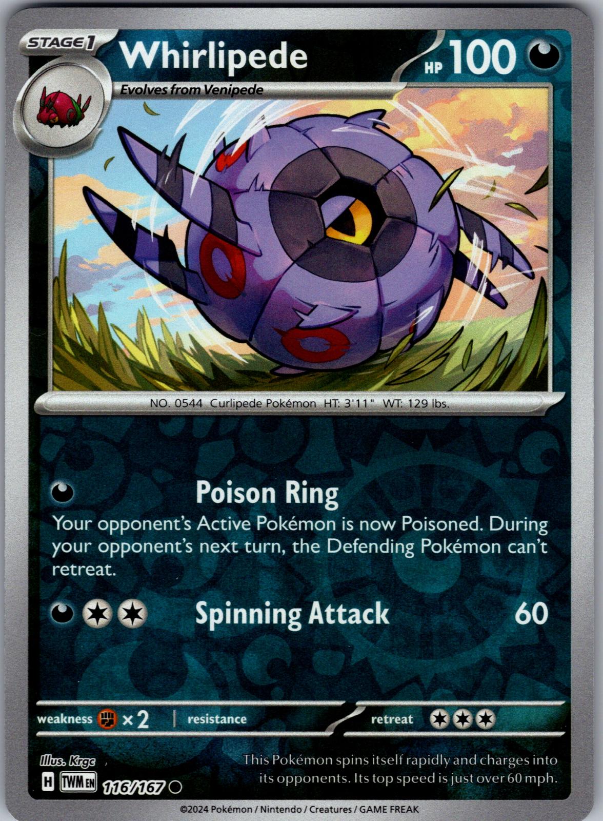 Whirlipede - 116/167 - Reverse Holo - TWILIGHT MASQUERADE - Pokemon - | AA82-14