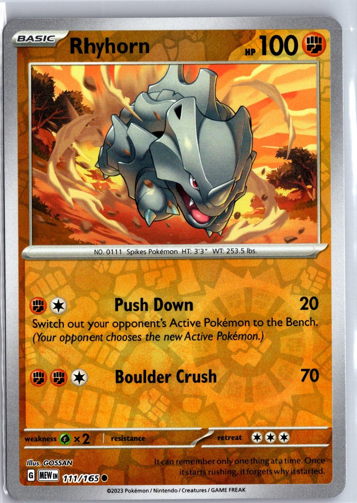 Rhyhorn - 111/165 - Reverse Holo - 151 - Pokemon - Common | AA130-37