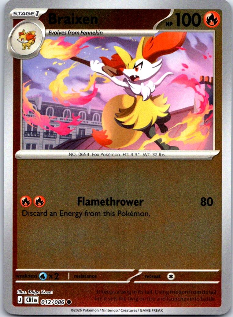 Braixen - 012/086 - Reverse Holo - CHAOS RISING - Pokemon - Common | AA131-13