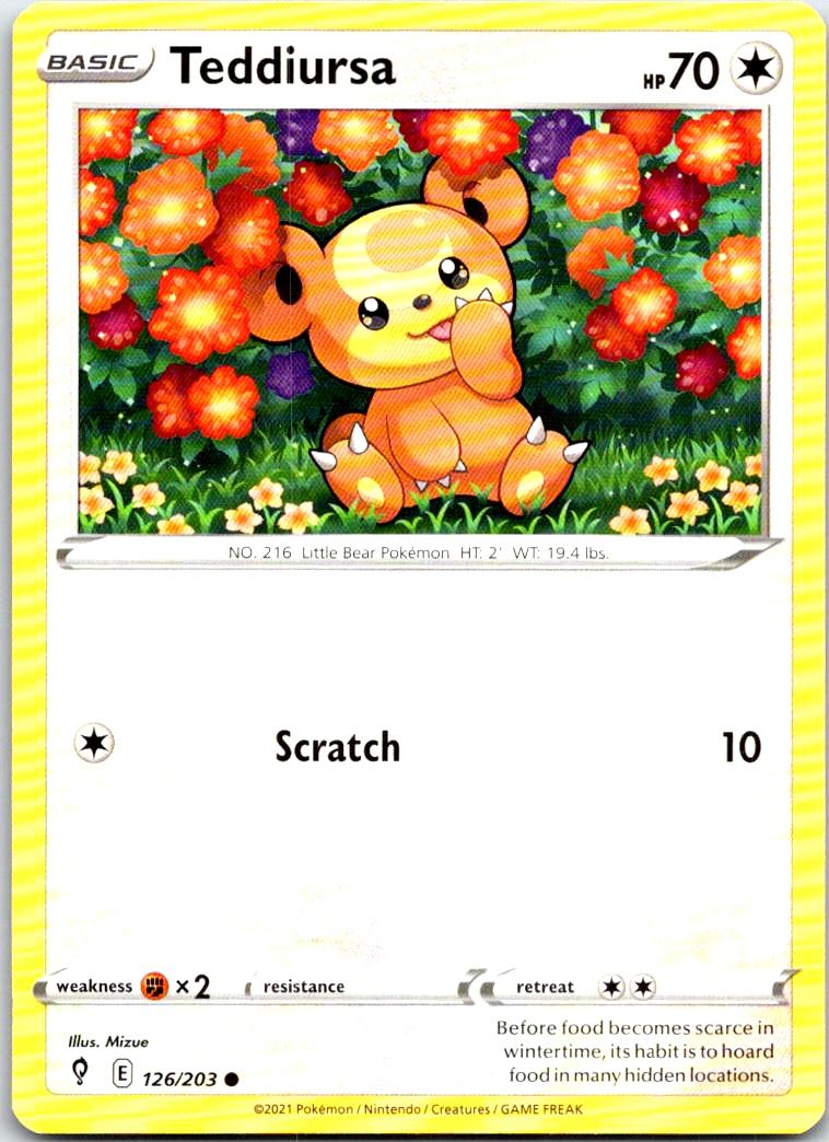 Teddiursa - 126/203 - - EVOLVING SKIES - Pokemon - Common | AB36-13