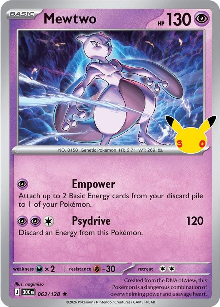 Mewtwo - 063/128 - Holo - ME: 30TH CELEBRATION - Pokemon - Rare | AA98-15
