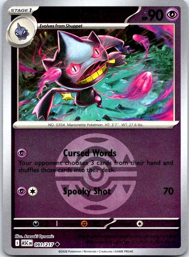 Banette (Dusk Ball) - 091/217 - Reverse Holo - ASCENDED HEROES - Pokemon - | AC26-12