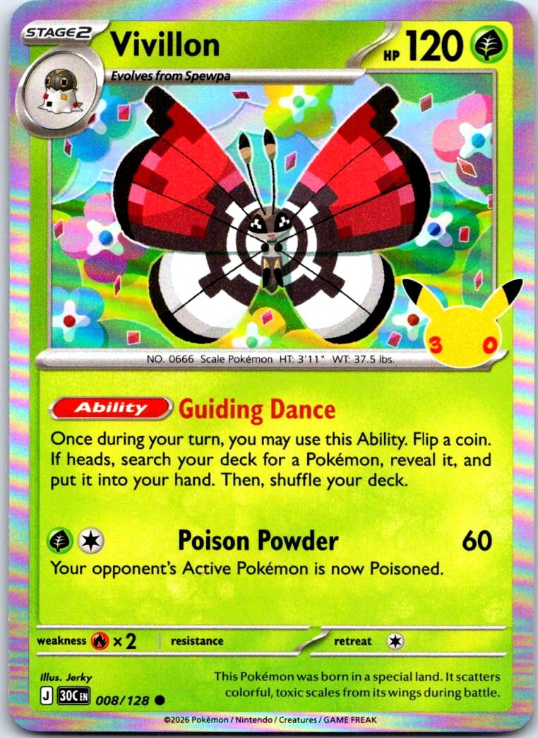 Vivillon - 008/128 - Holo - ME: 30TH CELEBRATION - Pokemon - Common | AB31-50
