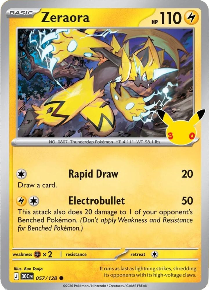Zeraora - 057/128 - Holo - ME: 30TH CELEBRATION - Pokemon - Common | AA98-28