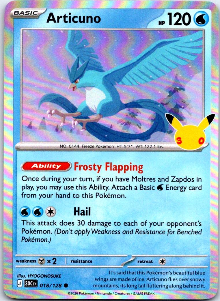 Articuno - 018/128 - Holo - ME: 30TH CELEBRATION - Pokemon - Common | AB32-13