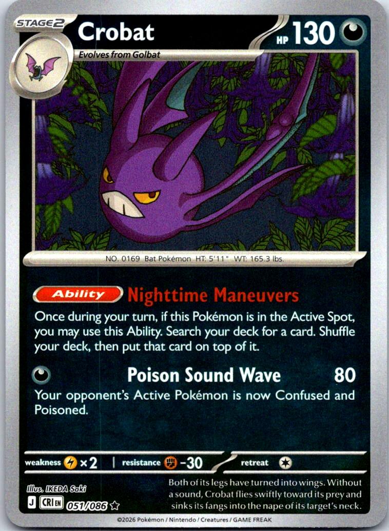 Crobat - 051/086 - Reverse Holo - CHAOS RISING - Pokemon - Rare | AA131-50