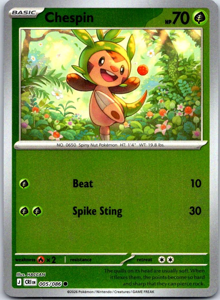Chespin - 005/086 - Reverse Holo - CHAOS RISING - Pokemon - Common | AA132-29
