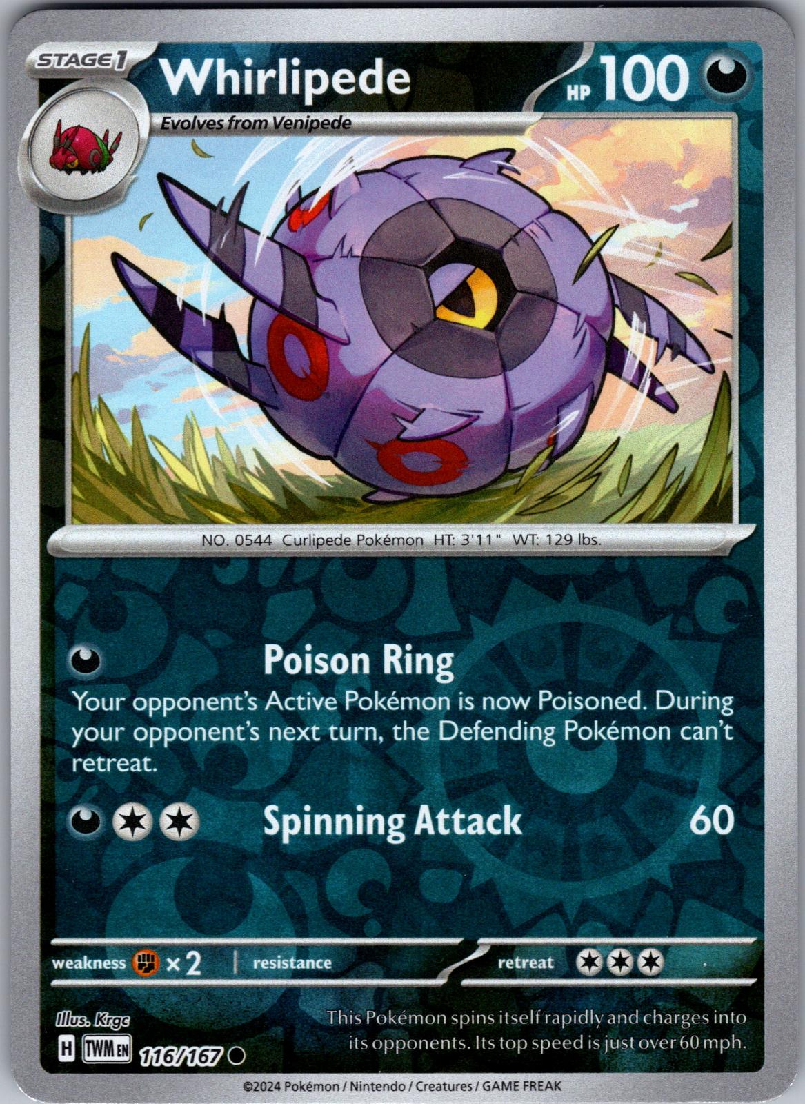Whirlipede - 116/167 - Reverse Holo - TWILIGHT MASQUERADE - Pokemon - | AA82-1
