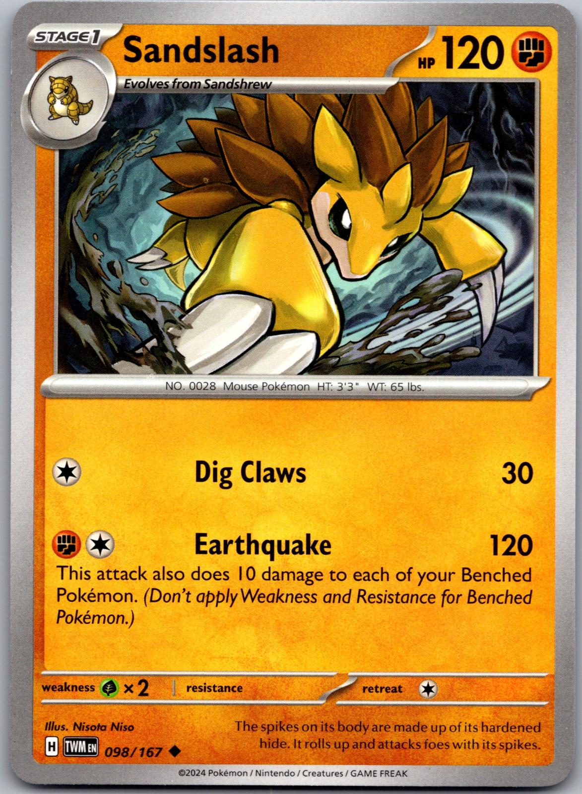 Sandslash - 098/167 - - TWILIGHT MASQUERADE - Pokemon - Uncommon | AA87-20
