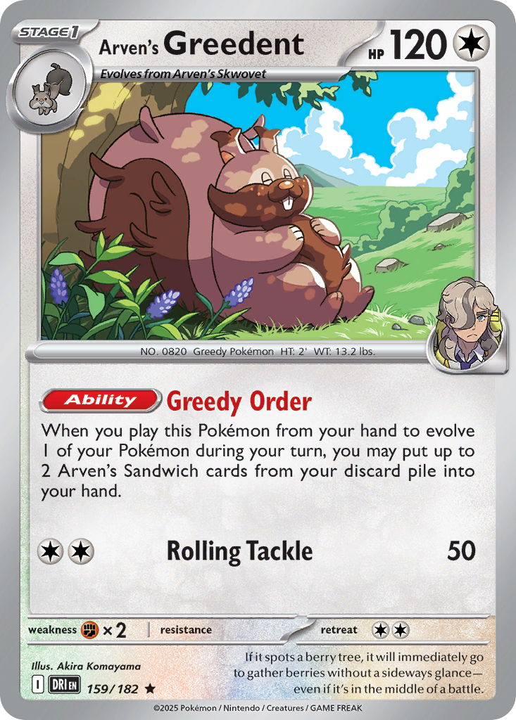 Arven's Greedent - 159/182 - Holo - DESTINED RIVALS - Pokemon - Rare | AA13-5