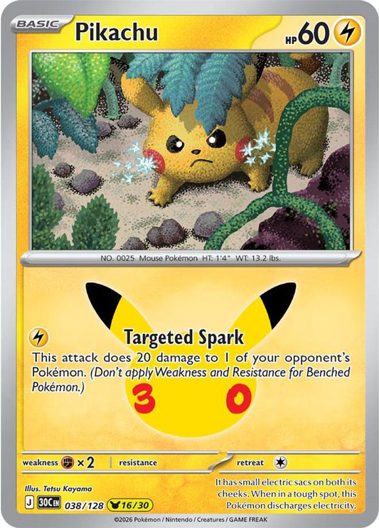 Pikachu - 038/128 - Holo - ME: 30TH CELEBRATION - Pokemon - | AA95-20