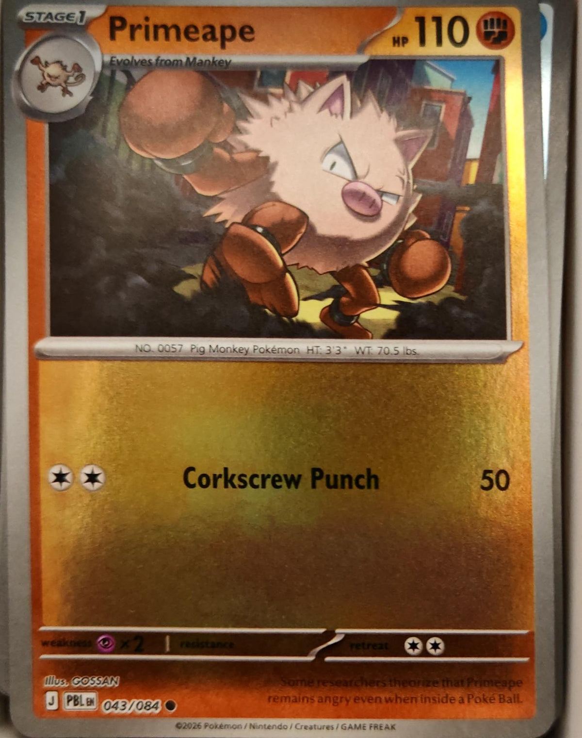 Primeape - 043/084 - Reverse Holo - PITCH BLACK - Pokemon - Common | AA14-52