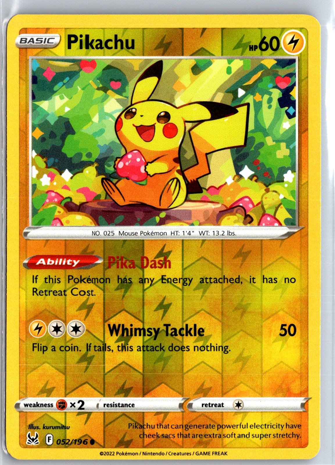 Pikachu - 052/196 - Reverse Holo - LOST ORIGIN - Pokemon - Common | AA130-61