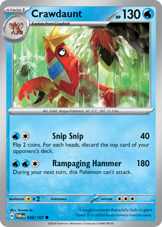 Crawdaunt - 048/167 - Reverse Holo - TWILIGHT MASQUERADE - Pokemon - | AA49-50