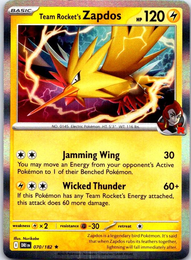 Team Rocket's Zapdos - 070/182 - Holo - DESTINED RIVALS - Pokemon - | AB99-11