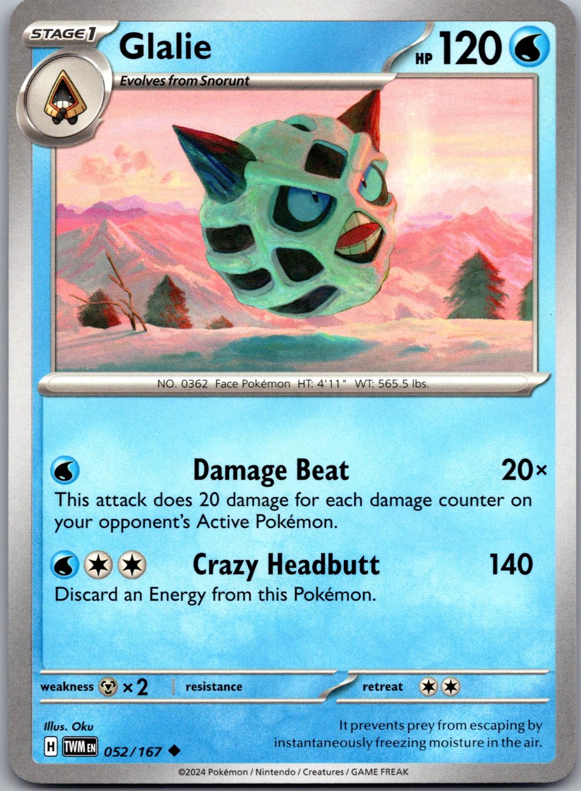Glalie - 052/167 - - TWILIGHT MASQUERADE - Pokemon - Uncommon | AA81-12