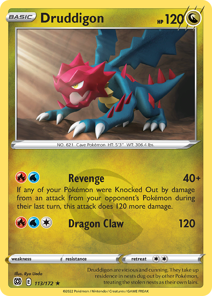 Druddigon - 113/172 - Reverse Holo - BRILLIANT STARS - Pokemon - Rare | AA22-56