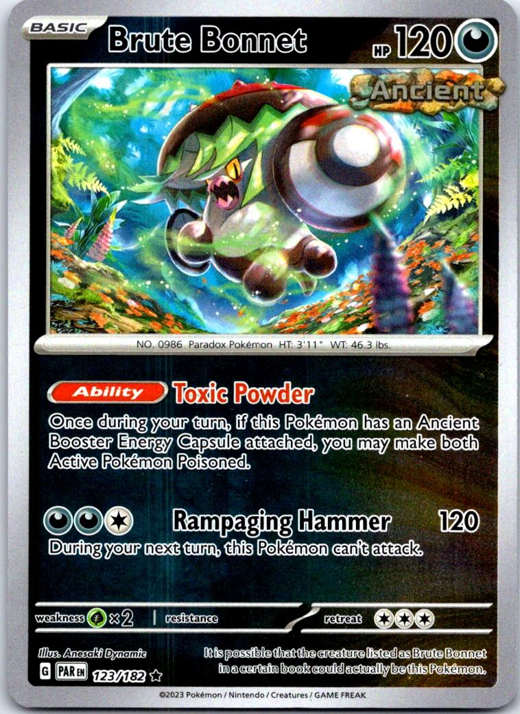 Brute Bonnet - 123/182 - Reverse Holo - PARADOX RIFT - Pokemon - Rare | AB42-24