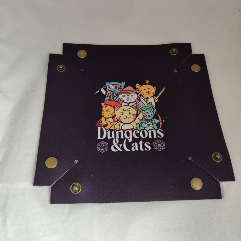 Dungeons and Cats collapsible dice tray lying flat