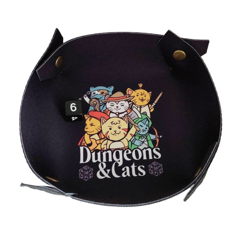 Dungeons and Cats folding dice tray with brass snap corners