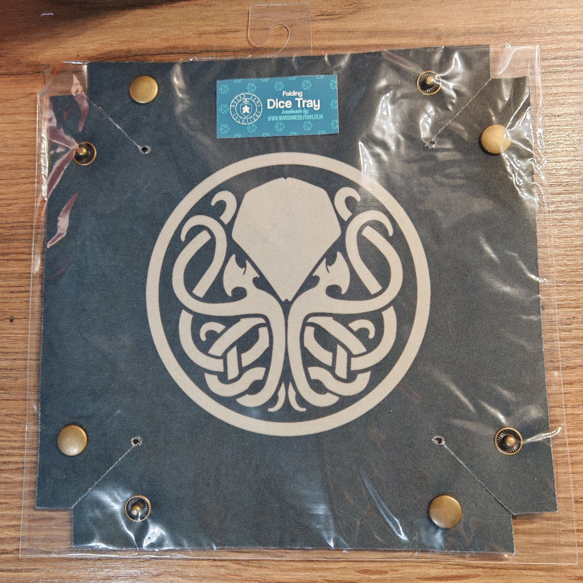 Ready to ship folding dice tray featuring Cream Cthulhu Symbol
