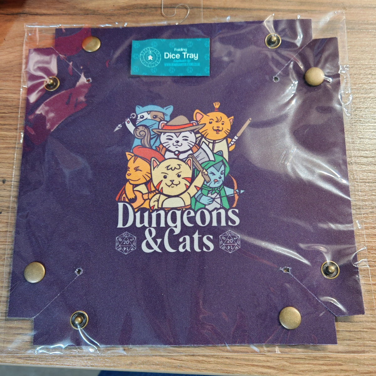 Ready to ship folding dice tray featuring Dungeons & Cats