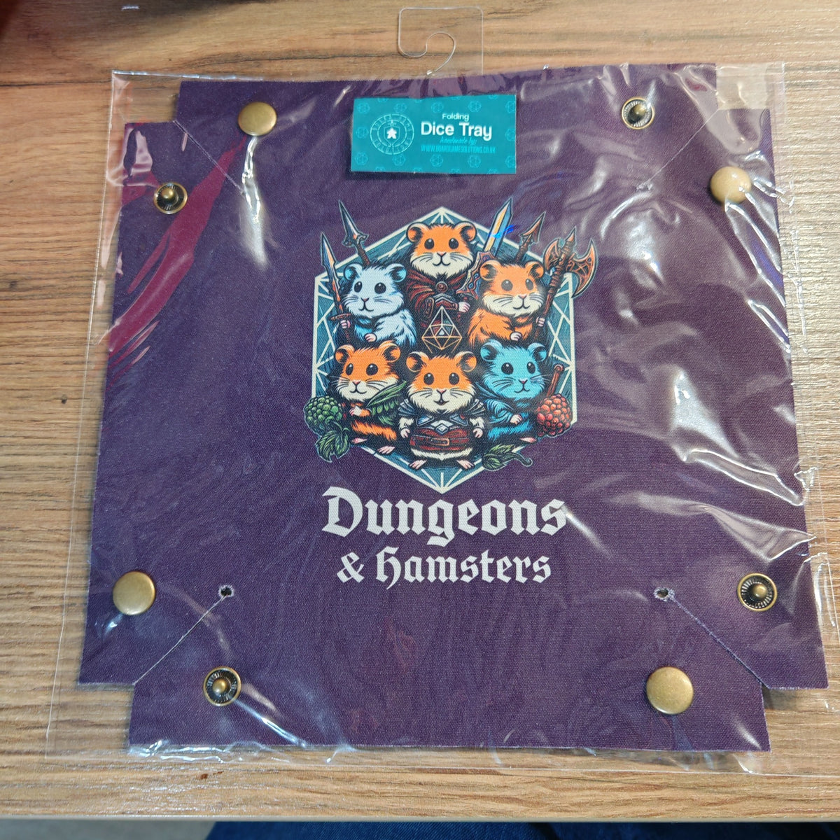 Ready to ship folding dice tray featuring Dungeons & Hamsters