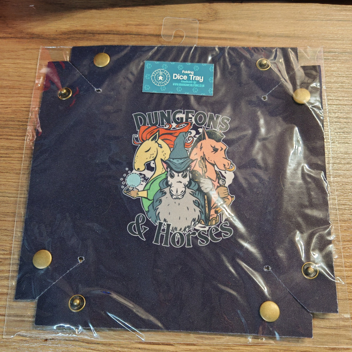 Ready to ship folding dice tray featuring Dungeons & Horses