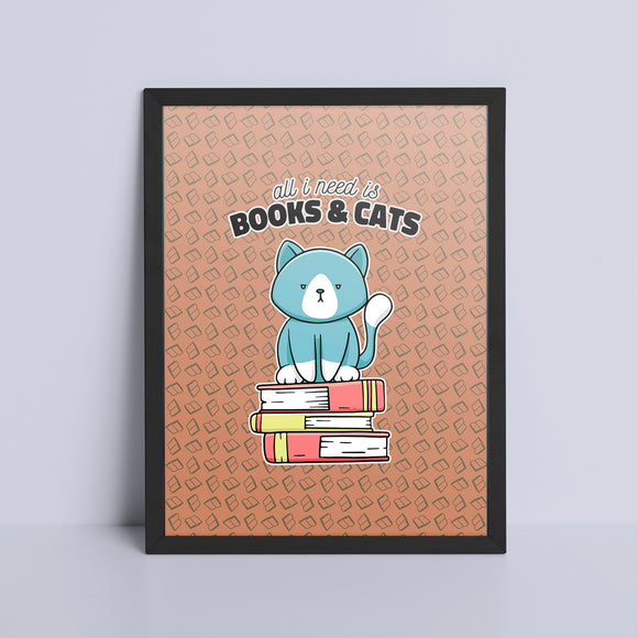 Art Print - Books and Cats Game Room Print Art Print Board Game Accessories, Tabletop Gaming Gifts, RPG Dnd Dice