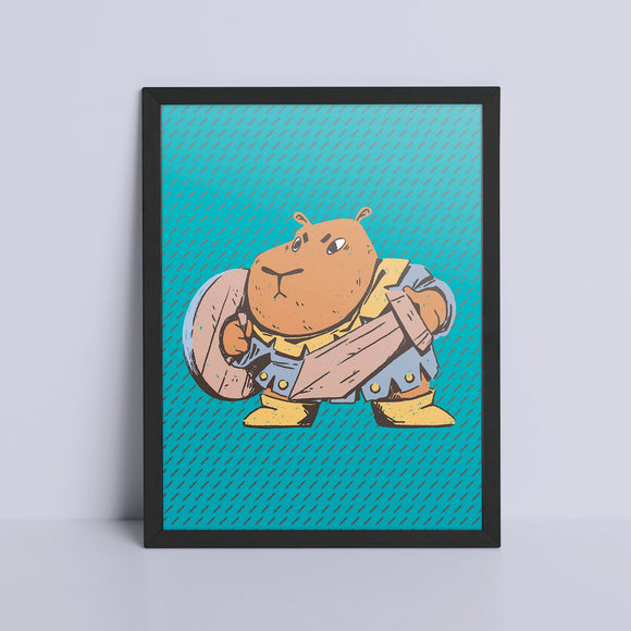 Art Print - Capybara Warrior Game Room Print Board Game Accessories, Tabletop Gaming Gifts, RPG Dnd Dice