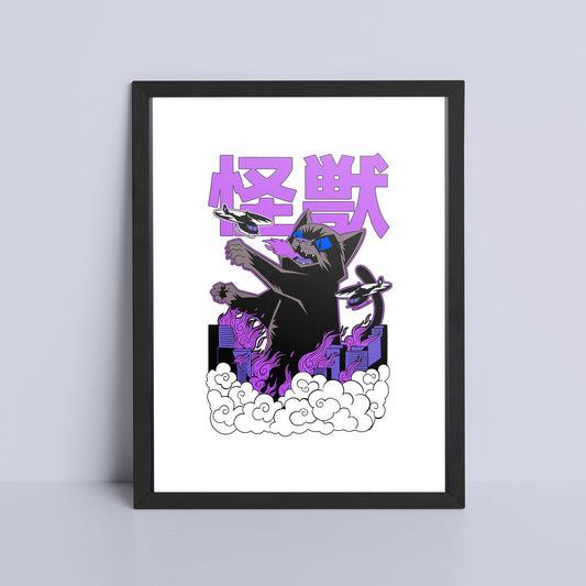 Art Print - Catzilla Game Room Print Board Game Tabletop Gaming Gifts Accessories, RPG D&D Dice