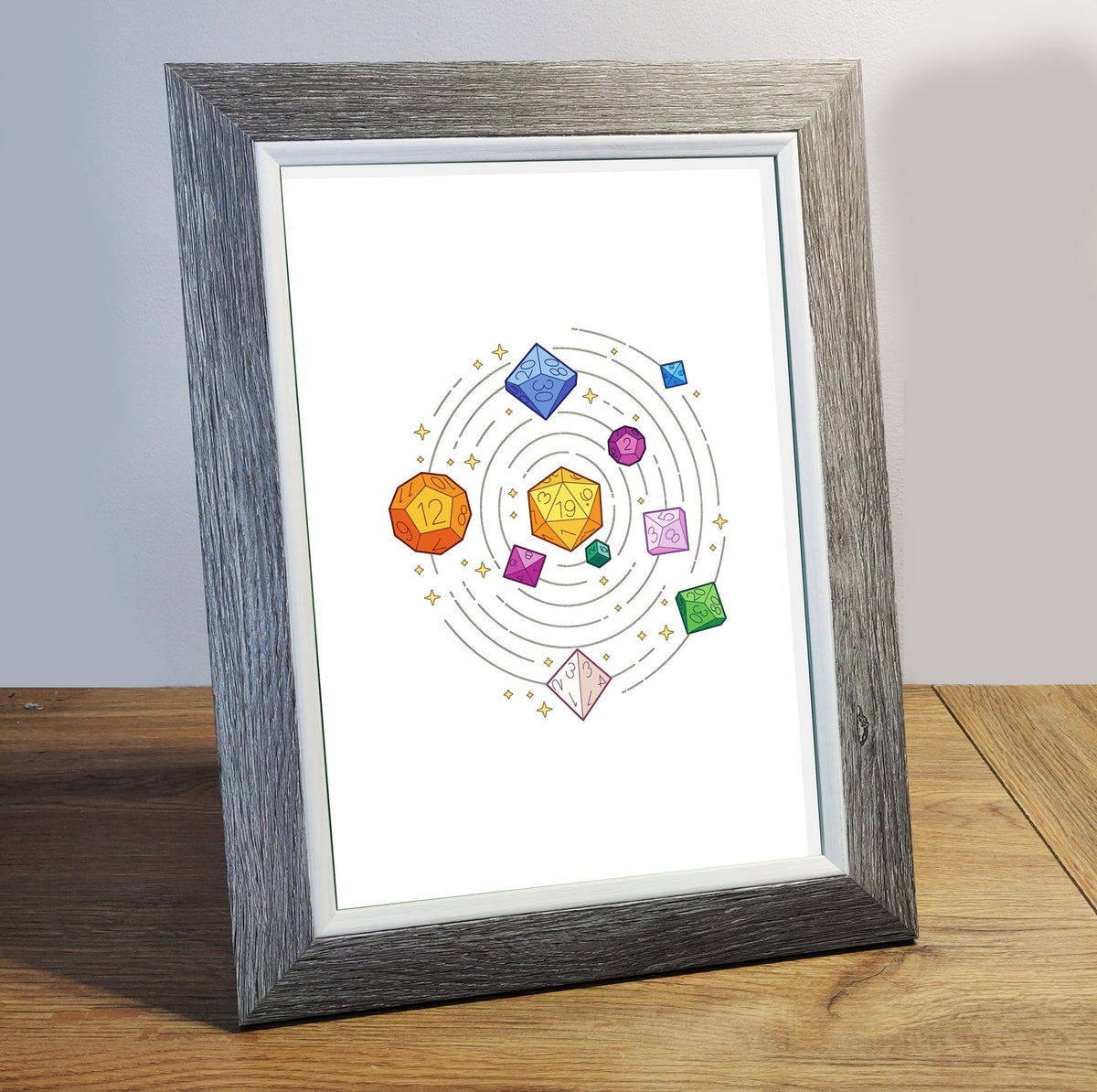 Art Print - Dice Solar System Game Room Print Board Game Tabletop Gaming Gifts Accessories, RPG D&D Dice