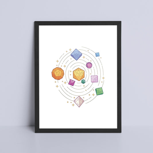 Art Print - Dice Solar System Game Room Print Board Game Tabletop Gaming Gifts Accessories, RPG D&D Dice