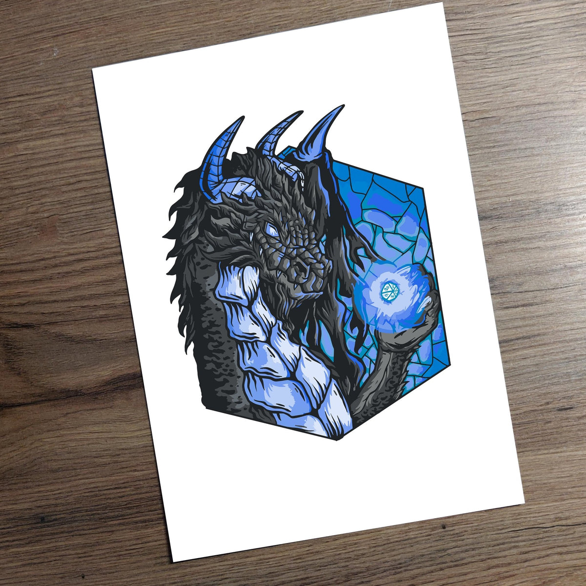Art Print - Dragon with Dice Game Room Print Board Game Tabletop Gaming Gifts Accessories, RPG D&D Dice