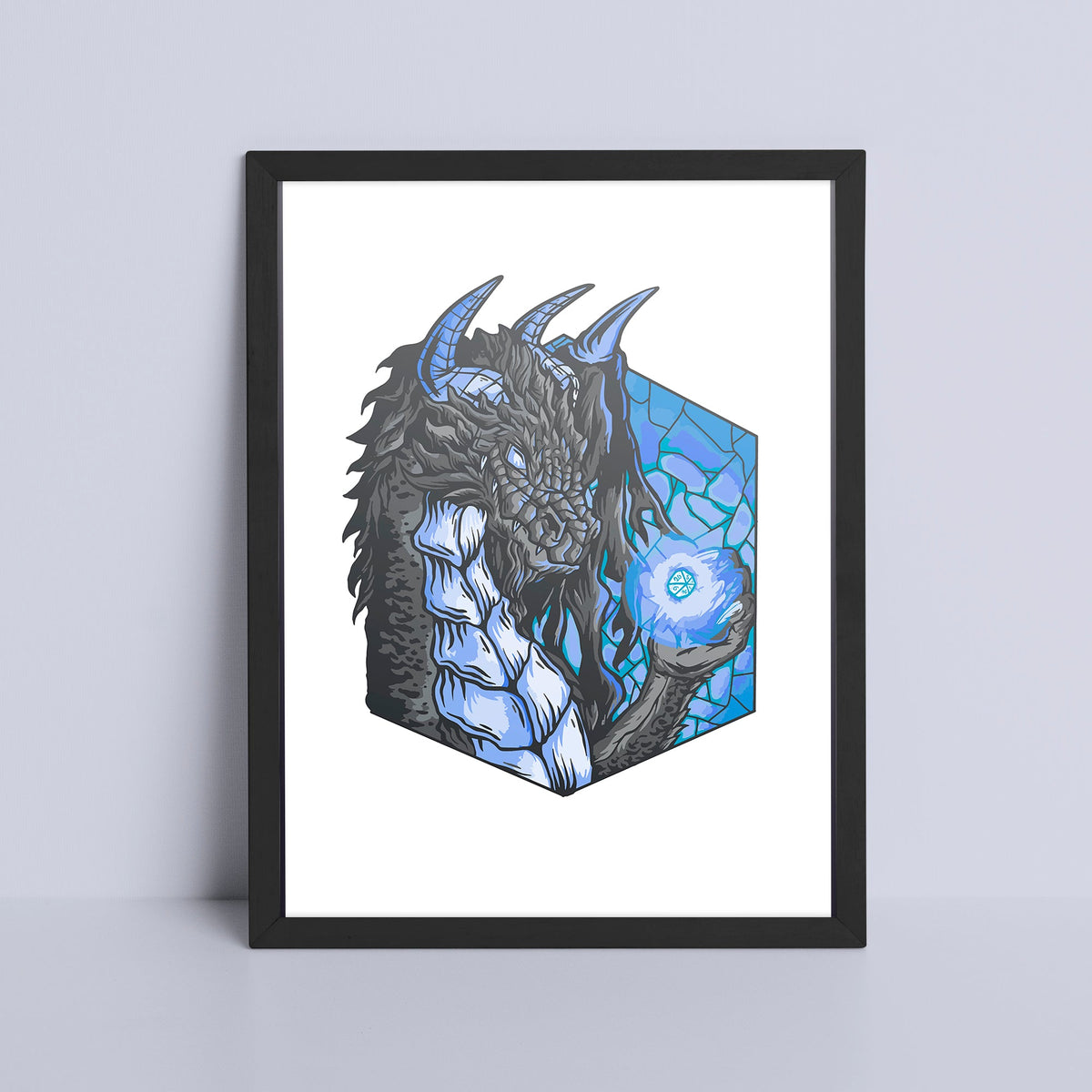 Art Print - Dragon with Dice Game Room Print Board Game Tabletop Gaming Gifts Accessories, RPG D&D Dice