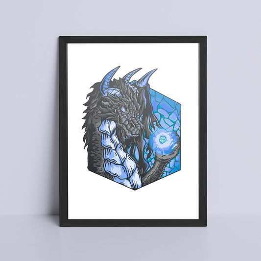 Art Print - Dragon with Dice Game Room Print Board Game Tabletop Gaming Gifts Accessories, RPG D&D Dice