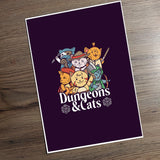 Art Print - Dungeons and Cats Game Room Print Board Game Accessories, Tabletop Gaming Gifts, RPG Dnd Dice