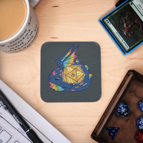 Coaster - Dragon With D20 Mug Coaster Board Game Accessories, Tabletop Gaming Gifts, RPG Dnd Dice