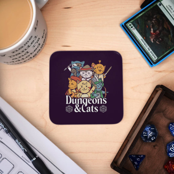 Coaster - Dungeons and Cats Mug Coaster Board Game Accessories, Tabletop Gaming Gifts, RPG Dnd Dice