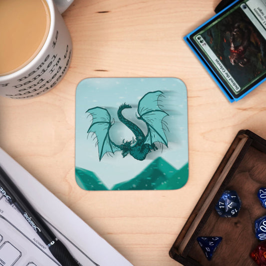 Coaster - Flying Dragon Mug Coaster Board Game Tabletop Gaming Gifts Accessories, RPG D&D Dice