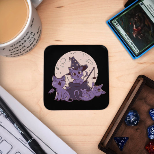 Coaster - Halloween Cats Mug Coaster Board Game Tabletop Gaming Gifts Accessories, RPG D&D Dice