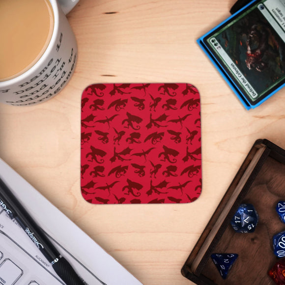 Coaster - Red Dragon Mug Coaster Board Game Accessories, Tabletop Gaming Gifts, RPG Dnd Dice