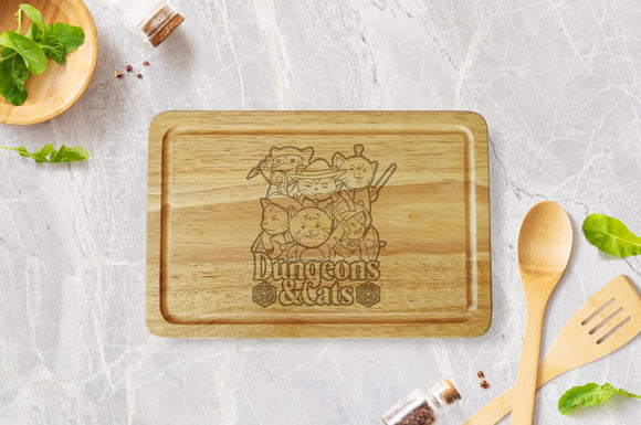 Cutting Boards- Dungeons and Cats Chopping Board Board Game Accessories, Tabletop Gaming Gifts, RPG Dnd Dice