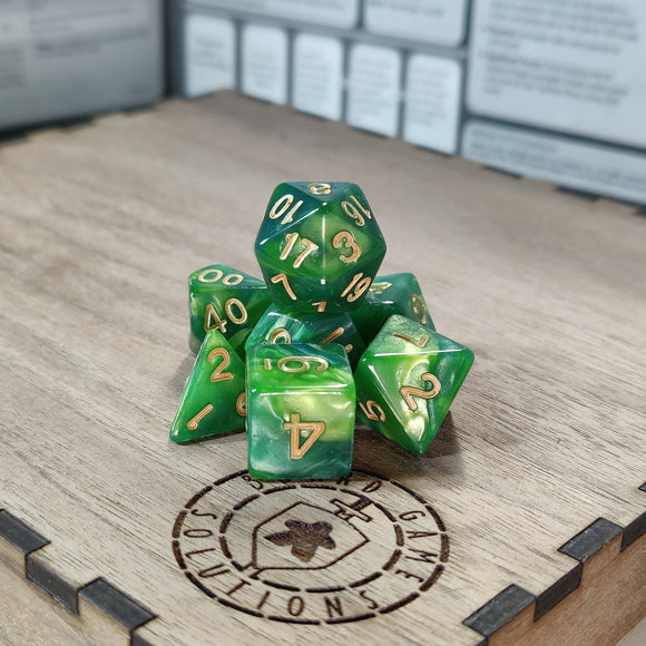 Dice Set - Jade Glade - Two Tone Green Marble Board Game Accessories, Tabletop Gaming Gifts, RPG Dnd Dice