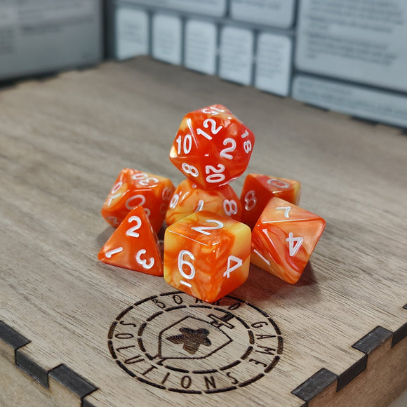 Dice Set - Lemon Sun - Orange Yellow Marble Board Game Accessories, Tabletop Gaming Gifts, RPG Dnd Dice