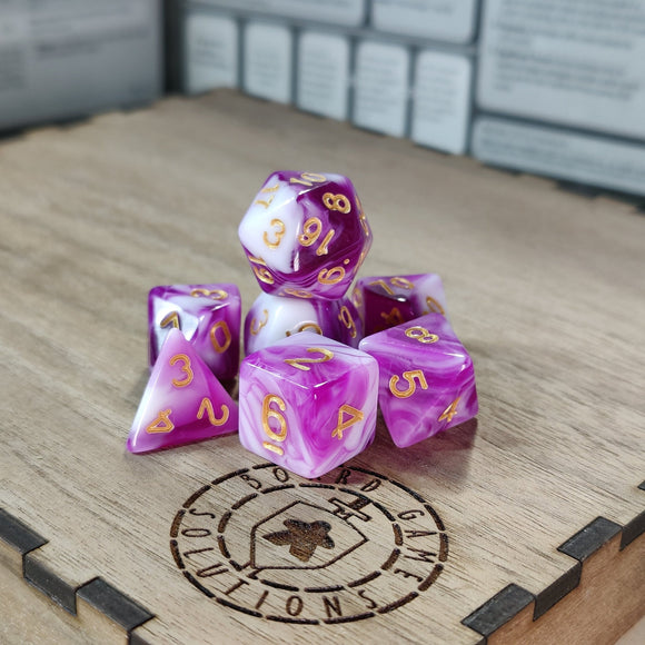 Dice Set - Locus Snow - Pink White Marble Board Game Accessories, Tabletop Gaming Gifts, RPG Dnd Dice