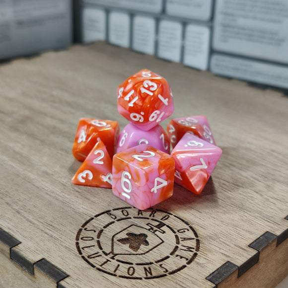 Dice Set - Orange Floss - Orange Pink Marble Board Game Accessories, Tabletop Gaming Gifts, RPG Dnd Dice