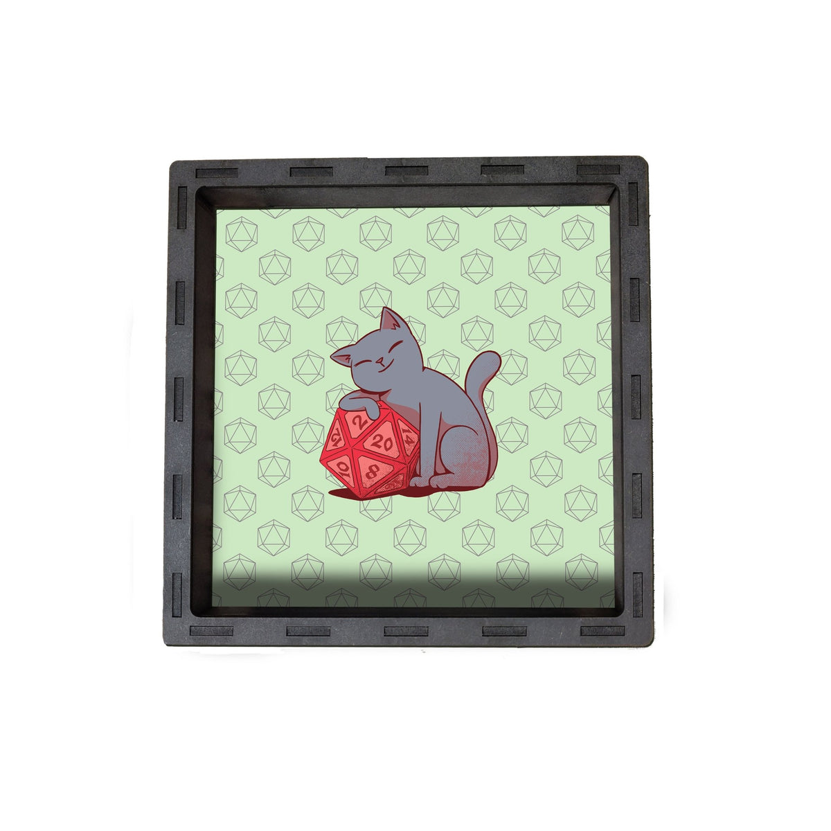 Dice Tray - Cat with D20 Board Game Tabletop Gaming Gifts Accessories, RPG D&D Dice