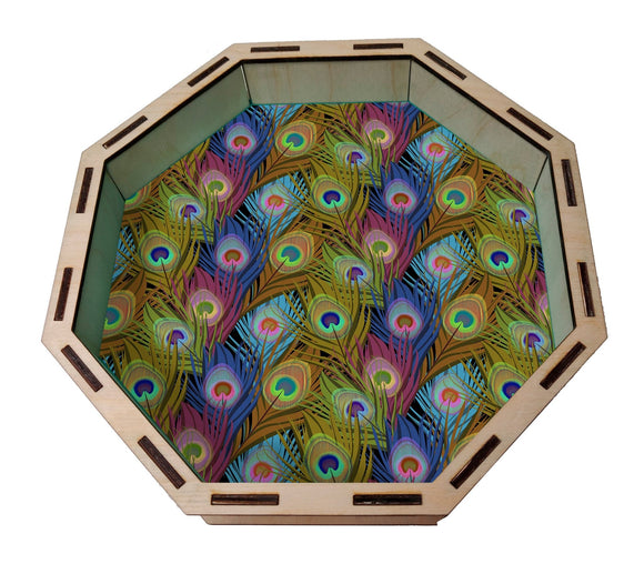 Dice Tray- Rainbow Peacock Feathers Board Game Accessories, Tabletop Gaming Gifts, RPG Dnd Dice