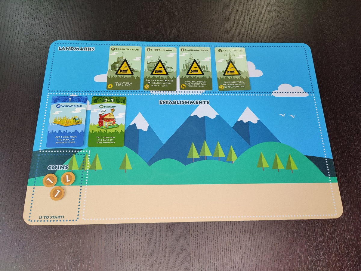 Playmat - Machi Koro Tabletop Gaming Mat Board Game Tabletop Gaming Gifts Accessories, RPG D&D Dice